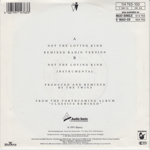 The Twins (7" Single) Not The Loving Kind - Remix